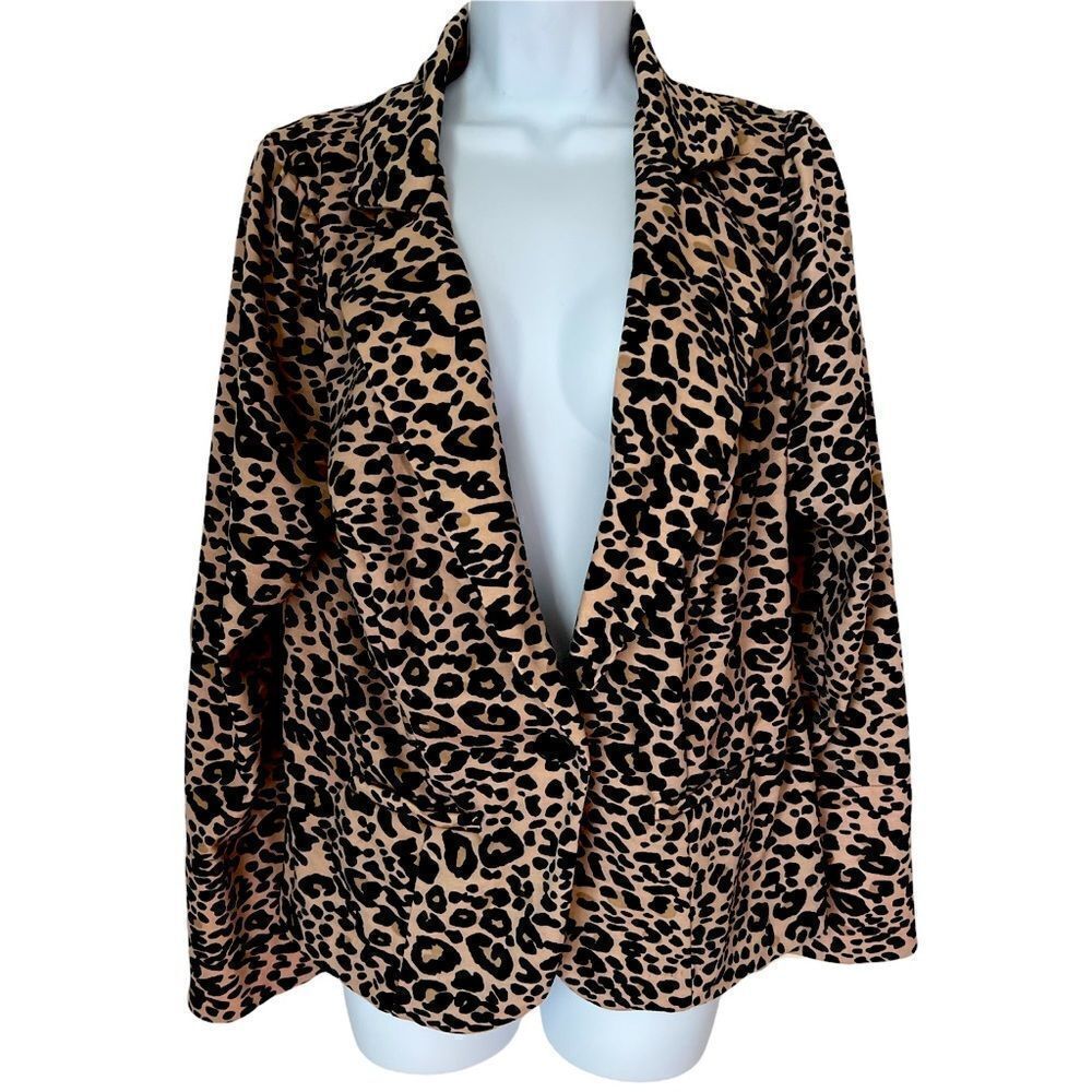Heart Soul Leopard Print lined Black Brown Fall blazerJacket Size 1X
